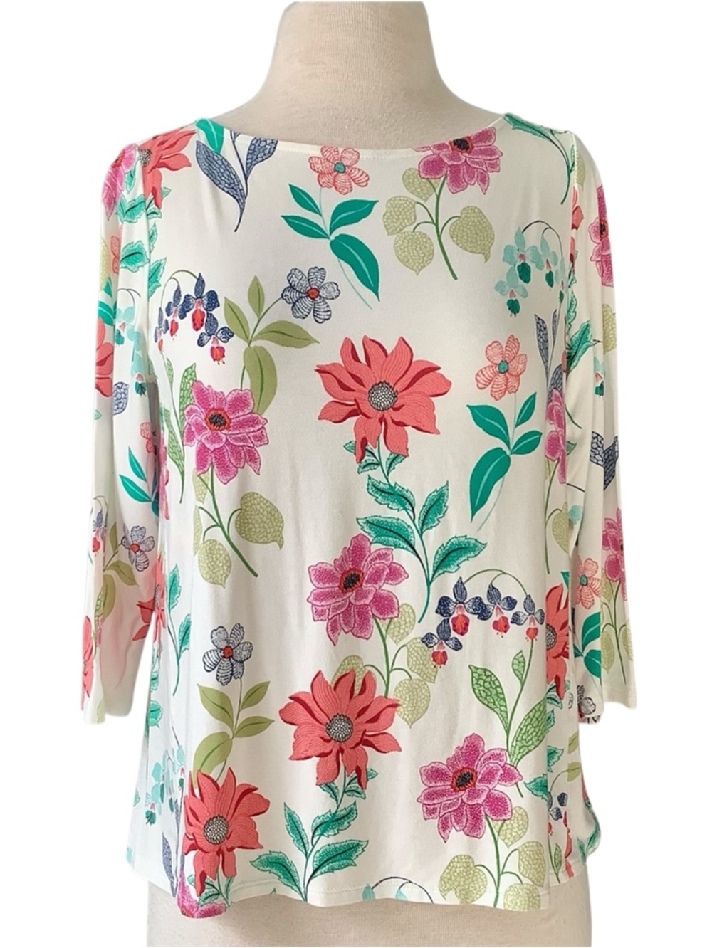 Pretty J. Jill Floral Knit Top 3/4 Length Sleeves